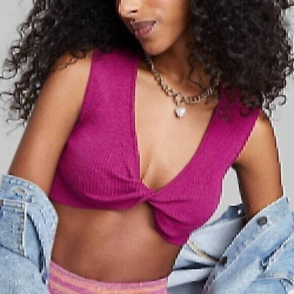 NEW NWT WILD FABLE Ribbed Twist Crop Top Magenta Pink Purple Cropped Y2K Tank - Picture 1 of 11